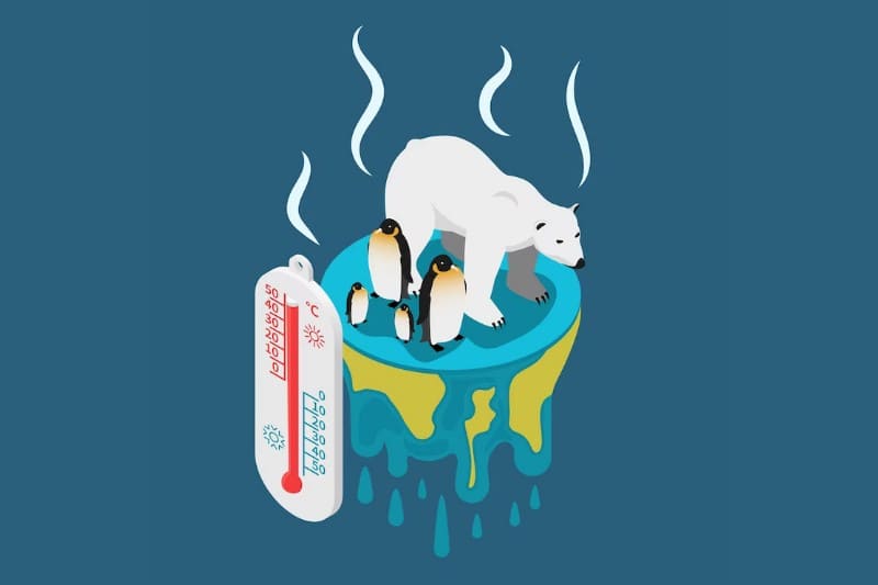 지구온난화를 겪는 북극곰과 펭귄 일러스트