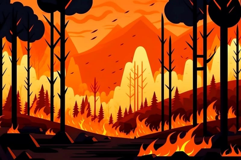 불이 나고 있는 산림 일러스트